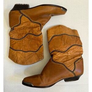 Vintage Zodiac Leather Women’s Cowboy Boots Made in USA Slouch Size 8.5